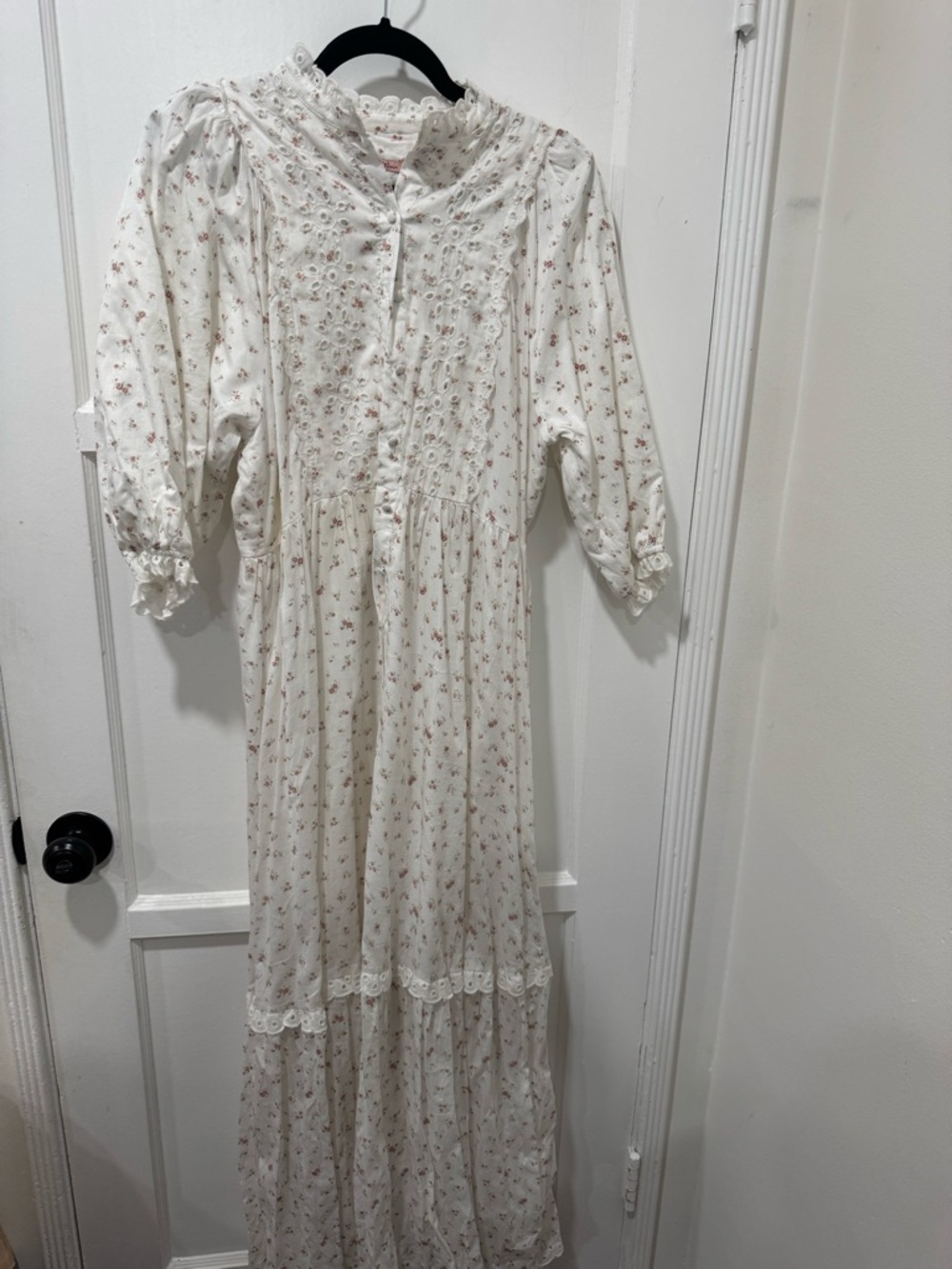 White Floral Maxi Dress with Lace Trim